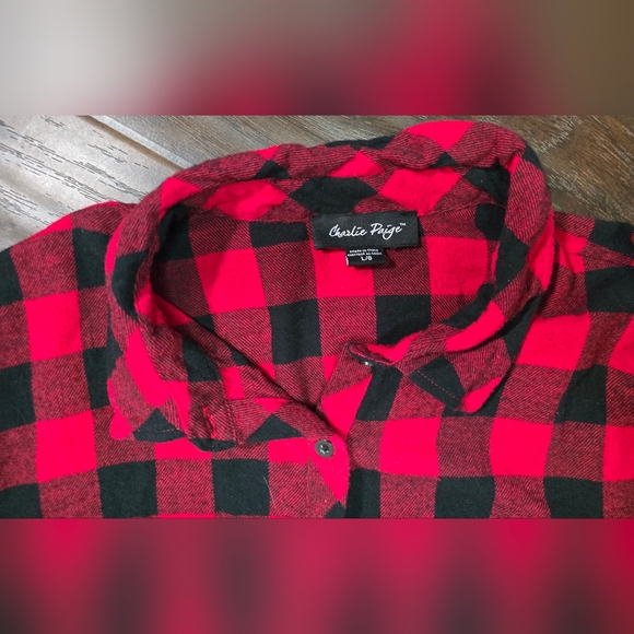 Charlie Paige Red Flannel Womens Long Sleeve Button Up Top Large - Picture 5 of 10